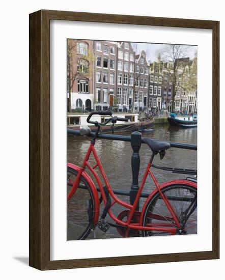 Red Bicycle by the Herengracht Canal, Amsterdam, Netherlands, Europe-Amanda Hall-Framed Photographic Print