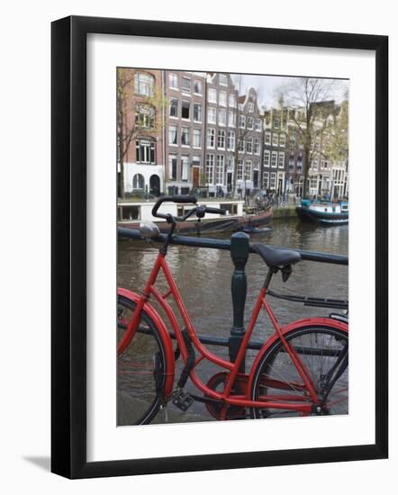 Red Bicycle by the Herengracht Canal, Amsterdam, Netherlands, Europe-Amanda Hall-Framed Photographic Print