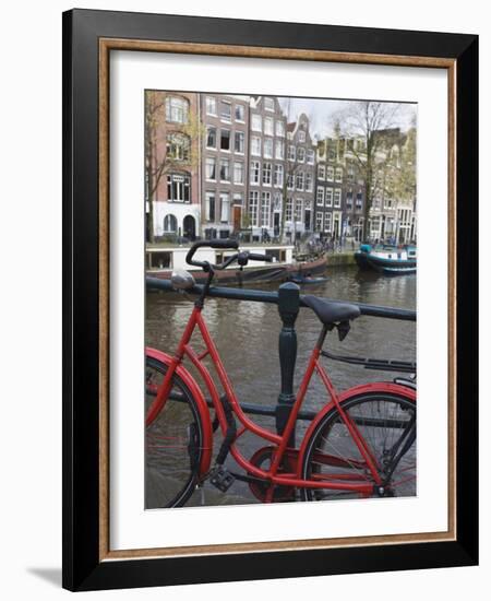 Red Bicycle by the Herengracht Canal, Amsterdam, Netherlands, Europe-Amanda Hall-Framed Photographic Print