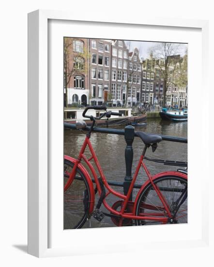 Red Bicycle by the Herengracht Canal, Amsterdam, Netherlands, Europe-Amanda Hall-Framed Photographic Print