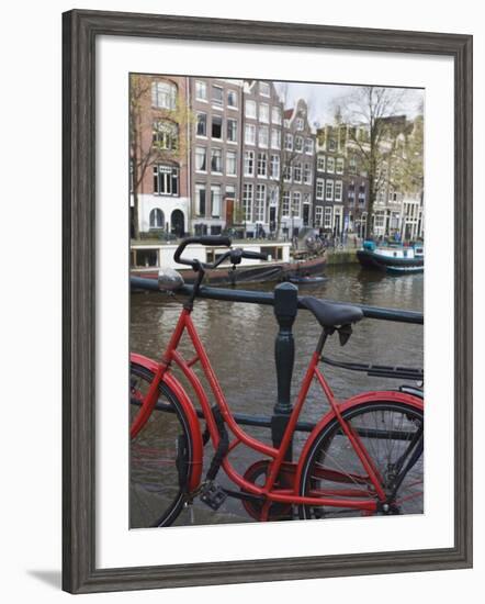 Red Bicycle by the Herengracht Canal, Amsterdam, Netherlands, Europe-Amanda Hall-Framed Photographic Print