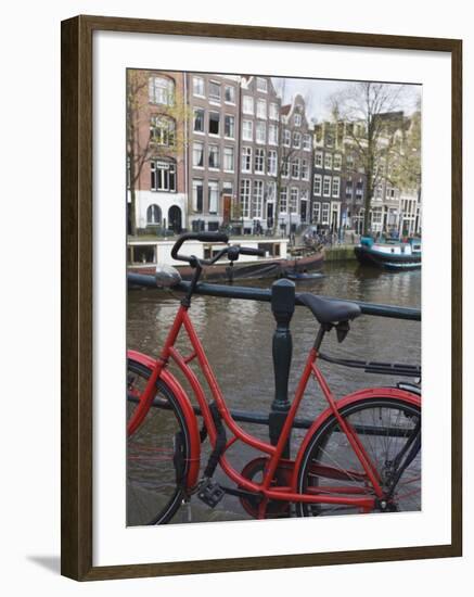 Red Bicycle by the Herengracht Canal, Amsterdam, Netherlands, Europe-Amanda Hall-Framed Photographic Print