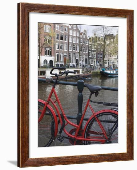 Red Bicycle by the Herengracht Canal, Amsterdam, Netherlands, Europe-Amanda Hall-Framed Photographic Print