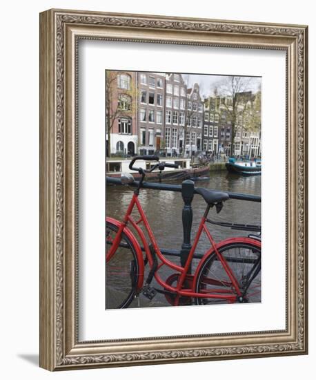 Red Bicycle by the Herengracht Canal, Amsterdam, Netherlands, Europe-Amanda Hall-Framed Photographic Print