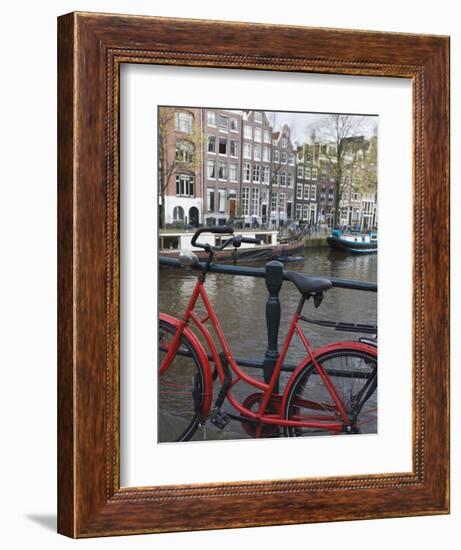 Red Bicycle by the Herengracht Canal, Amsterdam, Netherlands, Europe-Amanda Hall-Framed Photographic Print