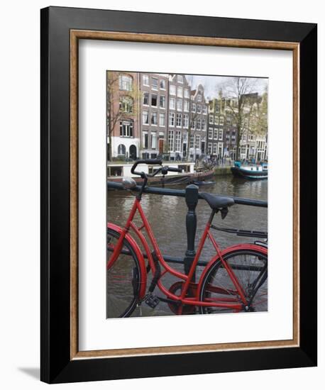 Red Bicycle by the Herengracht Canal, Amsterdam, Netherlands, Europe-Amanda Hall-Framed Photographic Print