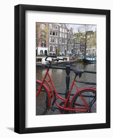 Red Bicycle by the Herengracht Canal, Amsterdam, Netherlands, Europe-Amanda Hall-Framed Photographic Print