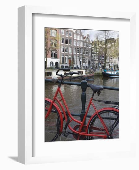 Red Bicycle by the Herengracht Canal, Amsterdam, Netherlands, Europe-Amanda Hall-Framed Photographic Print