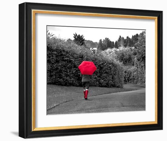 Red Boots and Umbrella-null-Framed Art Print