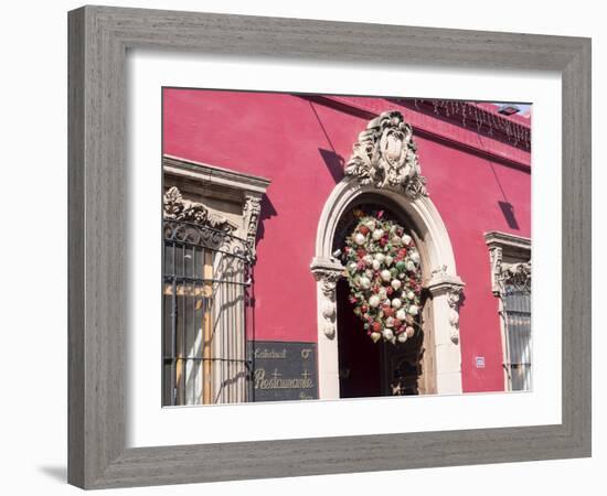 Red building with Christmas decorations, Catedral Restaurante, Oaxaca, Mexico, North America-Melissa Kuhnell-Framed Photographic Print