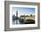 Red bus crossing Westminster Bridge towards Big Ben and the Houses of Parliament, London, England,-Fraser Hall-Framed Photographic Print