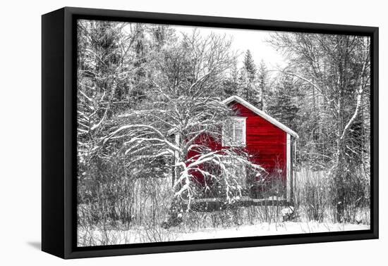 Red Cabin in the Forest-Philippe Sainte-Laudy-Framed Premier Image Canvas
