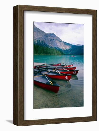 Red Canoes On Emerald Lake, British Columbia-George Oze-Framed Photographic Print