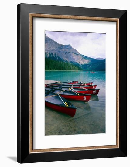 Red Canoes On Emerald Lake, British Columbia-George Oze-Framed Photographic Print