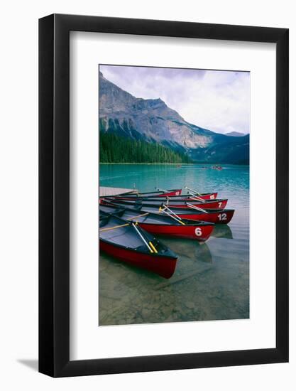 Red Canoes On Emerald Lake, British Columbia-George Oze-Framed Photographic Print