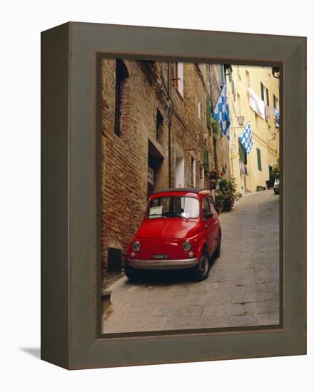 Red Car Parked in Narrow Street, Siena, Tuscany, Italy-Ruth Tomlinson-Framed Premier Image Canvas