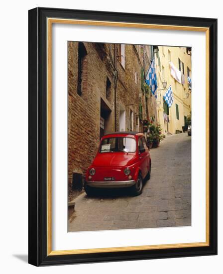 Red Car Parked in Narrow Street, Siena, Tuscany, Italy-Ruth Tomlinson-Framed Photographic Print