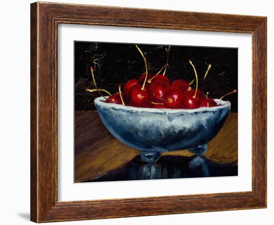 Red Cherries in a Blue Bowl-Helen J. Vaughn-Framed Giclee Print