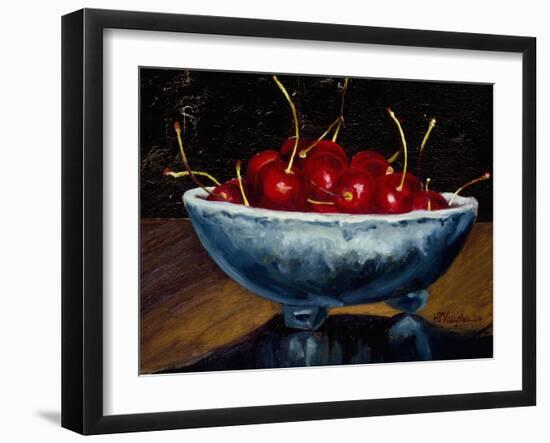 Red Cherries in a Blue Bowl-Helen J. Vaughn-Framed Giclee Print