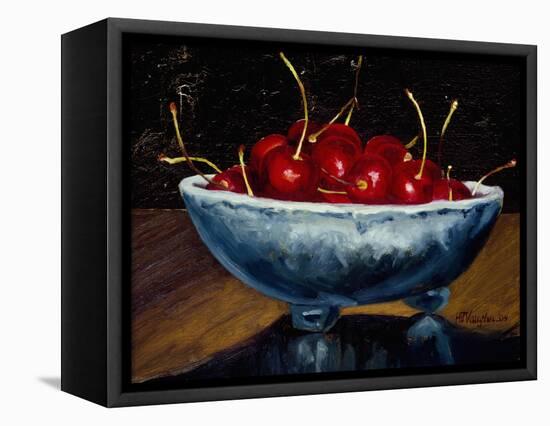 Red Cherries in a Blue Bowl-Helen J. Vaughn-Framed Premier Image Canvas