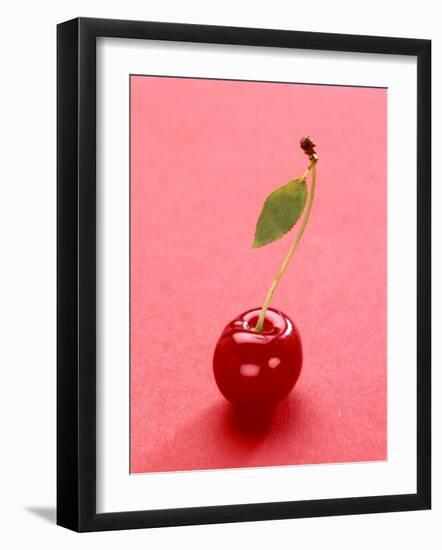 Red Cherry with Stalk and One Leaf-Axel Struwe-Framed Photographic Print