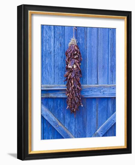 Red Chilli Peppers on Barn Door, New Mexico, United States of America, North America-Michael DeFreitas-Framed Photographic Print