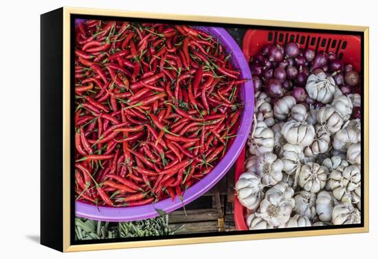 Red Chillies, Onions, and Garlic for Sale at Fresh Food Market in Chau Doc-Michael Nolan-Framed Premier Image Canvas