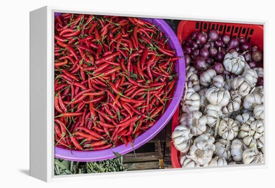 Red Chillies, Onions, and Garlic for Sale at Fresh Food Market in Chau Doc-Michael Nolan-Framed Premier Image Canvas