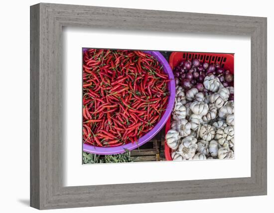 Red Chillies, Onions, and Garlic for Sale at Fresh Food Market in Chau Doc-Michael Nolan-Framed Photographic Print