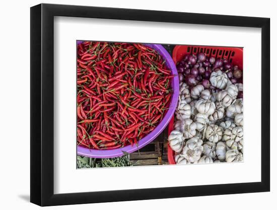 Red Chillies, Onions, and Garlic for Sale at Fresh Food Market in Chau Doc-Michael Nolan-Framed Photographic Print