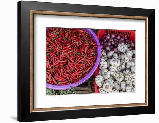 Red Chillies, Onions, and Garlic for Sale at Fresh Food Market in Chau Doc-Michael Nolan-Framed Photographic Print