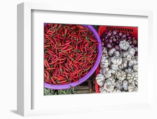 Red Chillies, Onions, and Garlic for Sale at Fresh Food Market in Chau Doc-Michael Nolan-Framed Photographic Print