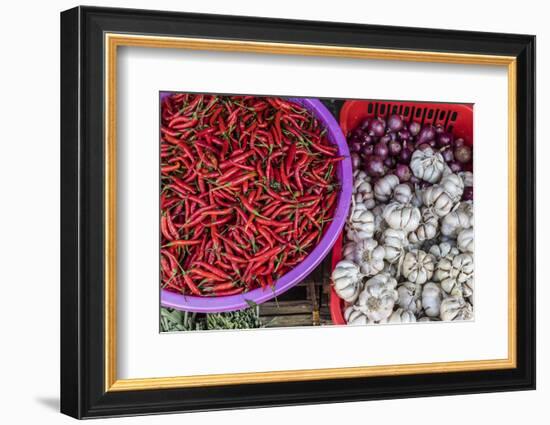 Red Chillies, Onions, and Garlic for Sale at Fresh Food Market in Chau Doc-Michael Nolan-Framed Photographic Print