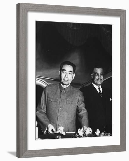 Red Chinese Leader Chou En Lai During His Tour of Egypt, with Gamal Abdul Nasser-Paul Schutzer-Framed Premium Photographic Print