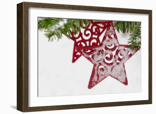 Red Christmas Star with Snow-Cora Niele-Framed Giclee Print