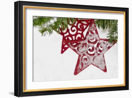 Red Christmas Star with Snow-Cora Niele-Framed Giclee Print