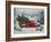 Red Christmas Truck Transports Christmas Trees through a Snowy Winter Landscape-Renate Holzner-Framed Photographic Print