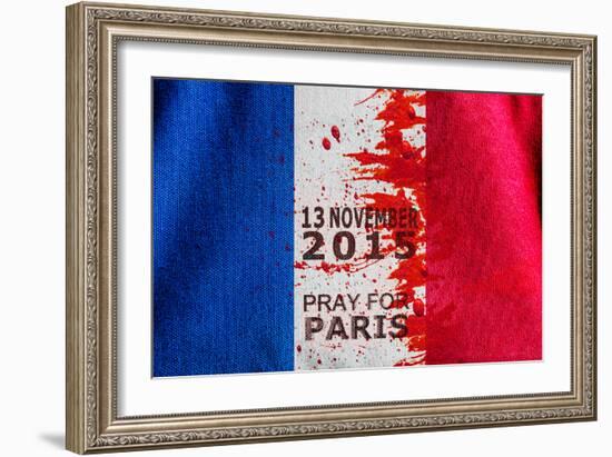 Red Color Dirt with Canvas Fabric Texture of the Flag France in Concept Pray for Paris , 13 Novemb-PinkOmelet-Framed Photographic Print