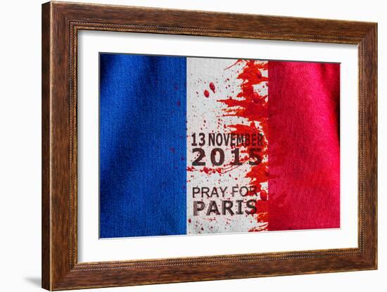 Red Color Dirt with Canvas Fabric Texture of the Flag France in Concept Pray for Paris , 13 Novemb-PinkOmelet-Framed Photographic Print