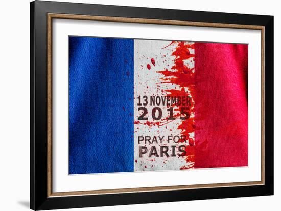 Red Color Dirt with Canvas Fabric Texture of the Flag France in Concept Pray for Paris , 13 Novemb-PinkOmelet-Framed Photographic Print