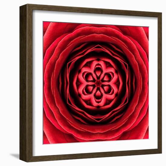 Red Concentric Flower Center: Mandala Kaleidoscopic Design-tr3gi-Framed Art Print