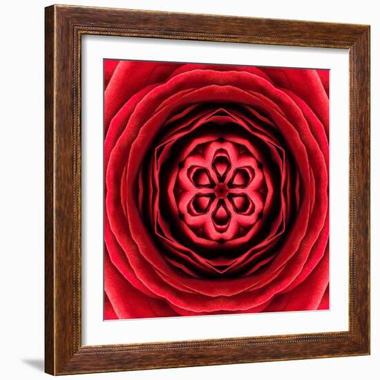 Red Concentric Flower Center: Mandala Kaleidoscopic Design-tr3gi-Framed Art Print