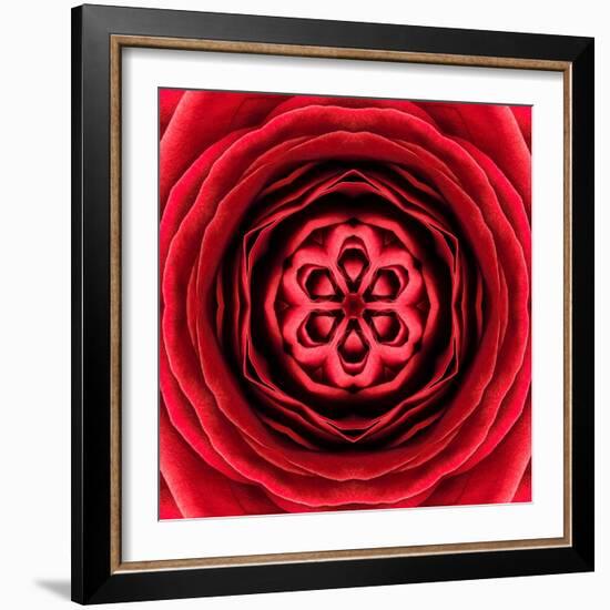 Red Concentric Flower Center: Mandala Kaleidoscopic Design-tr3gi-Framed Art Print