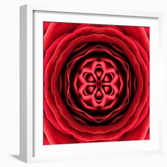 Red Concentric Flower Center: Mandala Kaleidoscopic Design-tr3gi-Framed Art Print