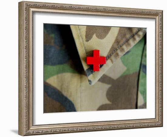 Red Cross on the Collar of a Camouflage Jacket-Winfred Evers-Framed Photographic Print