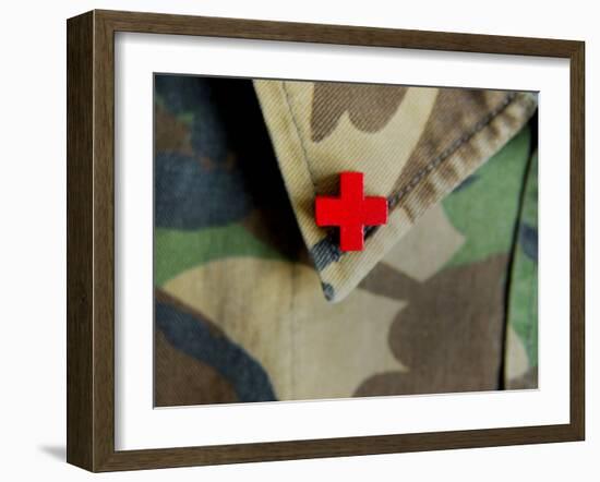 Red Cross on the Collar of a Camouflage Jacket-Winfred Evers-Framed Photographic Print