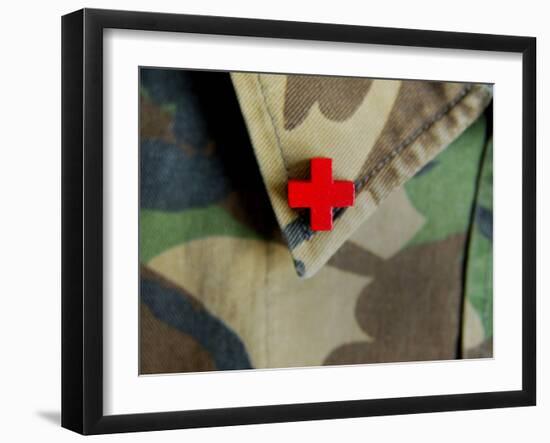 Red Cross on the Collar of a Camouflage Jacket-Winfred Evers-Framed Photographic Print