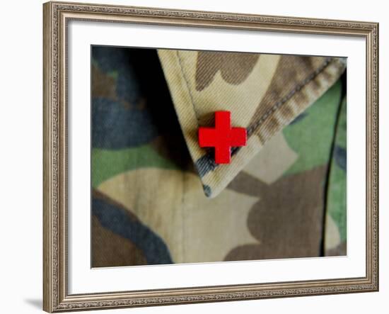 Red Cross on the Collar of a Camouflage Jacket-Winfred Evers-Framed Photographic Print