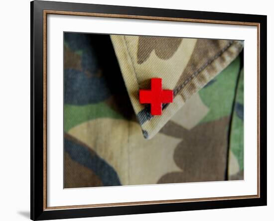 Red Cross on the Collar of a Camouflage Jacket-Winfred Evers-Framed Photographic Print