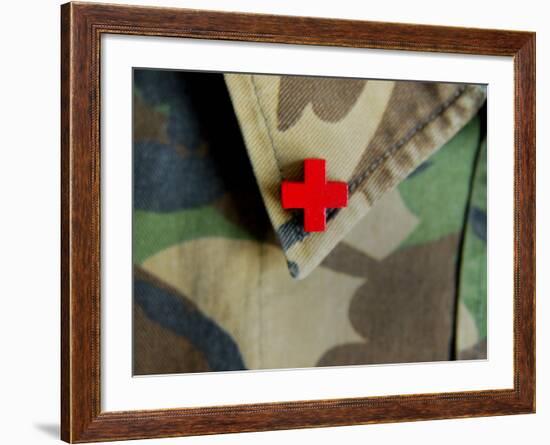 Red Cross on the Collar of a Camouflage Jacket-Winfred Evers-Framed Photographic Print